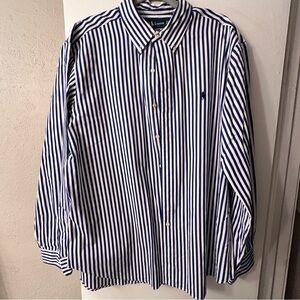 Ralph Lauren Navy & White Vertical Stripe Button Down Shirt Preppy Size XL